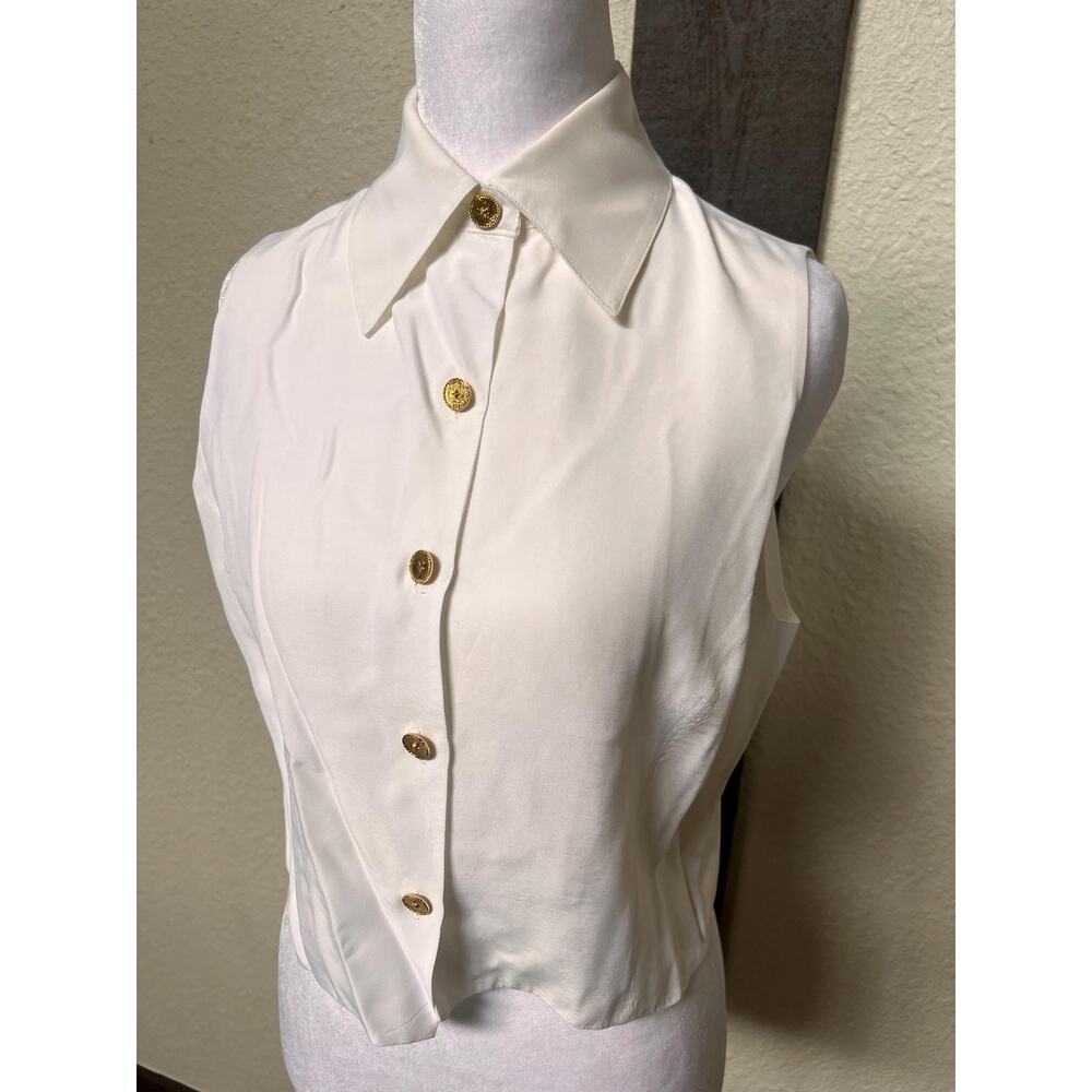Vintage 1980s St. John White Sleeveless Blouse- Size 8